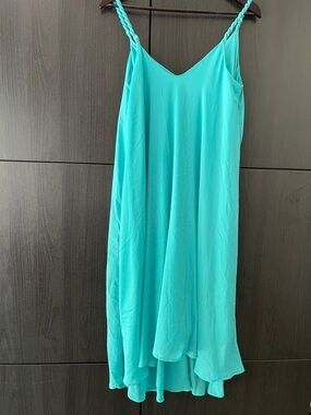 MANGO Turquoise Braided Strap Slip Dress
